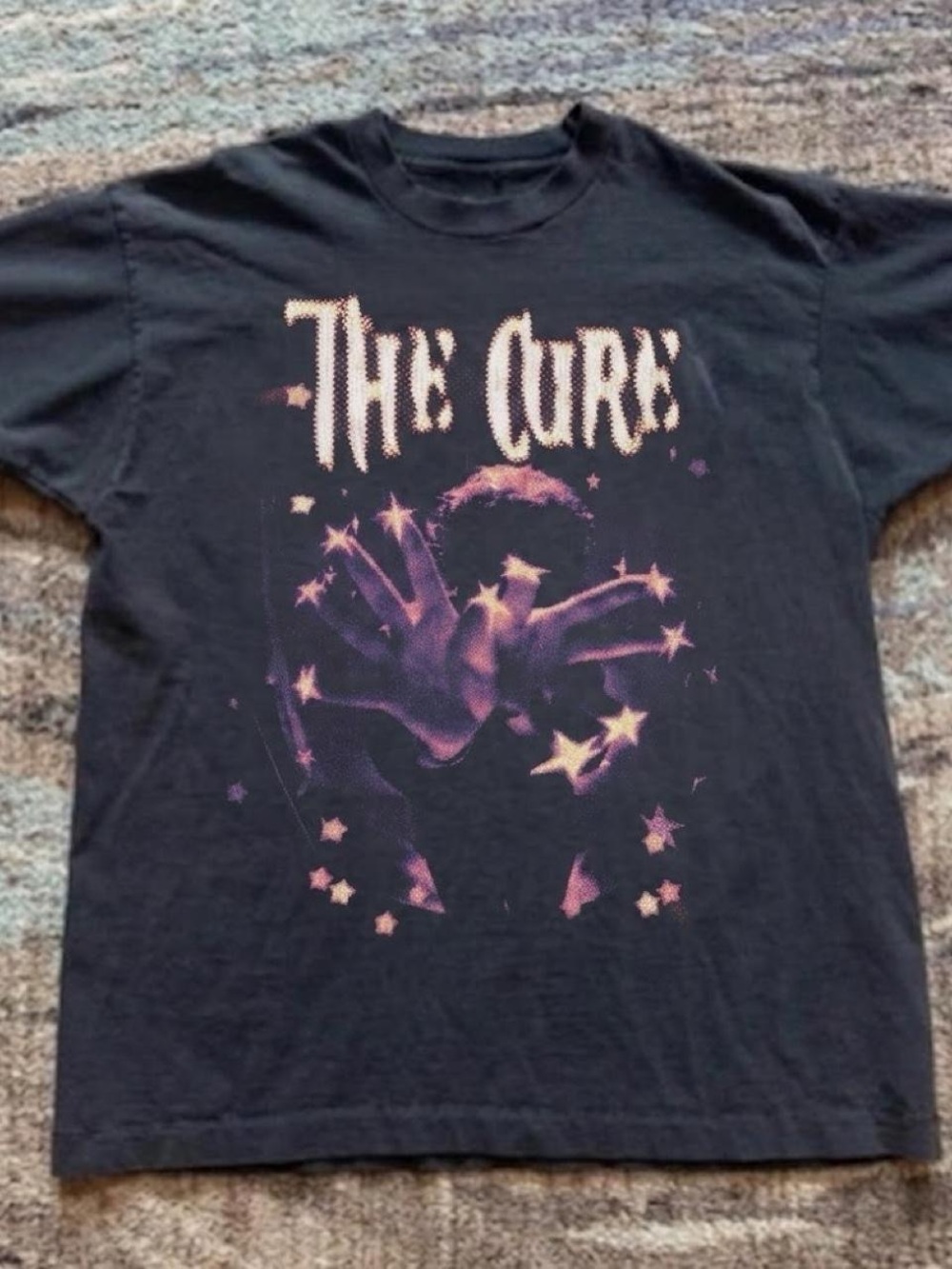 Gildan Black The Cure Graphic Tee with Purple Stars